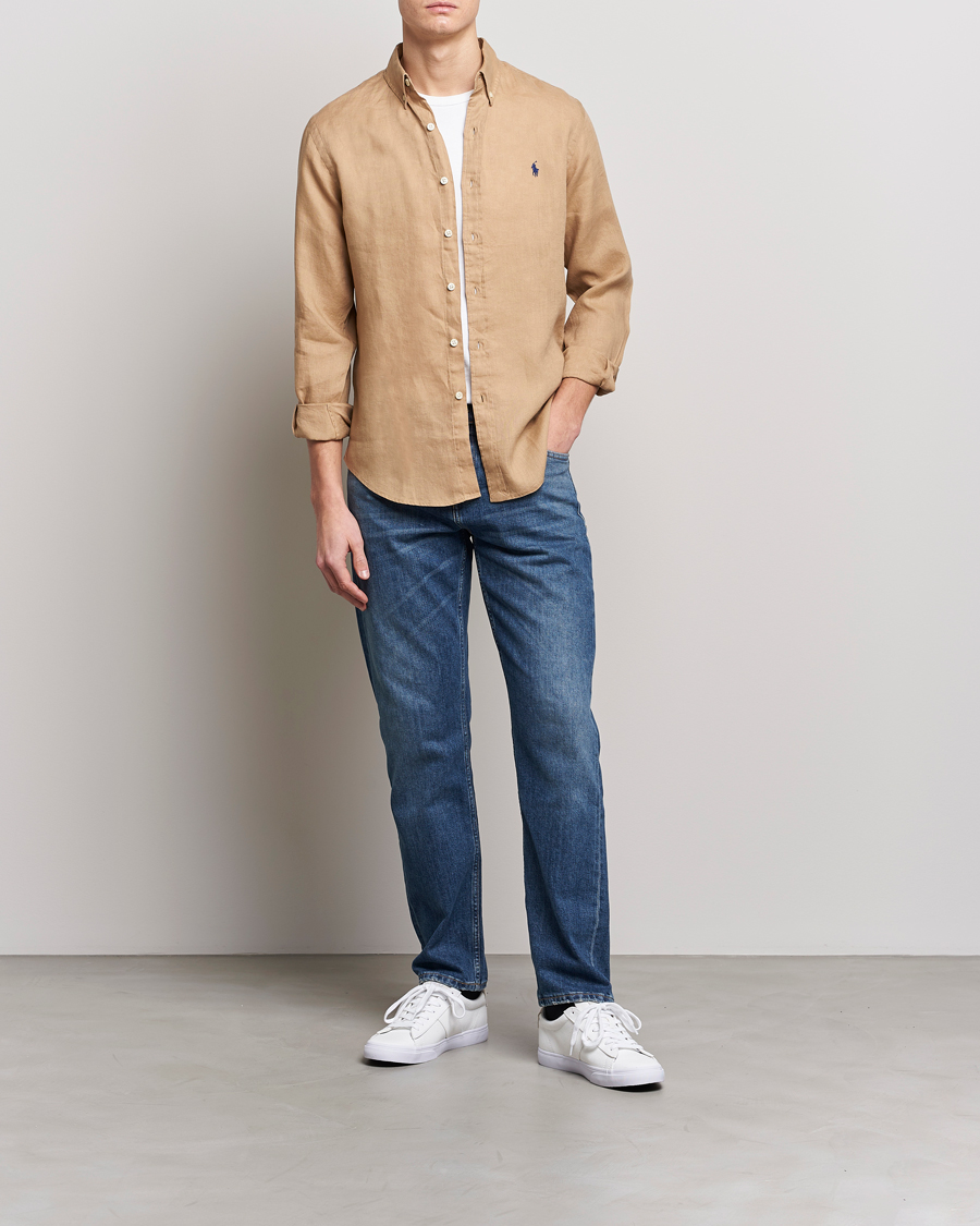 Herren | Hemden | Polo Ralph Lauren | Slim Fit Linen Button Down Shirt Vintage Khaki