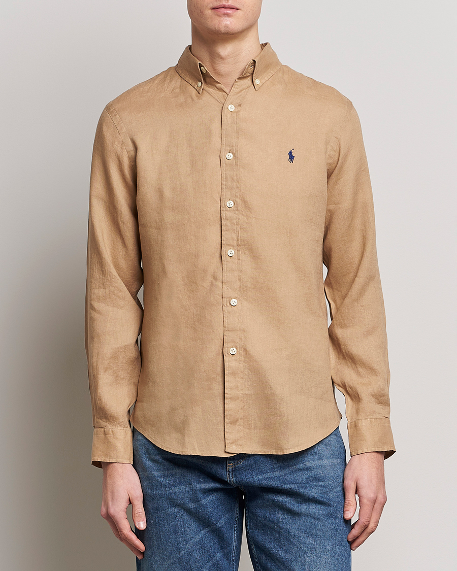 Herren | Smart Casual | Polo Ralph Lauren | Slim Fit Linen Button Down Shirt Vintage Khaki