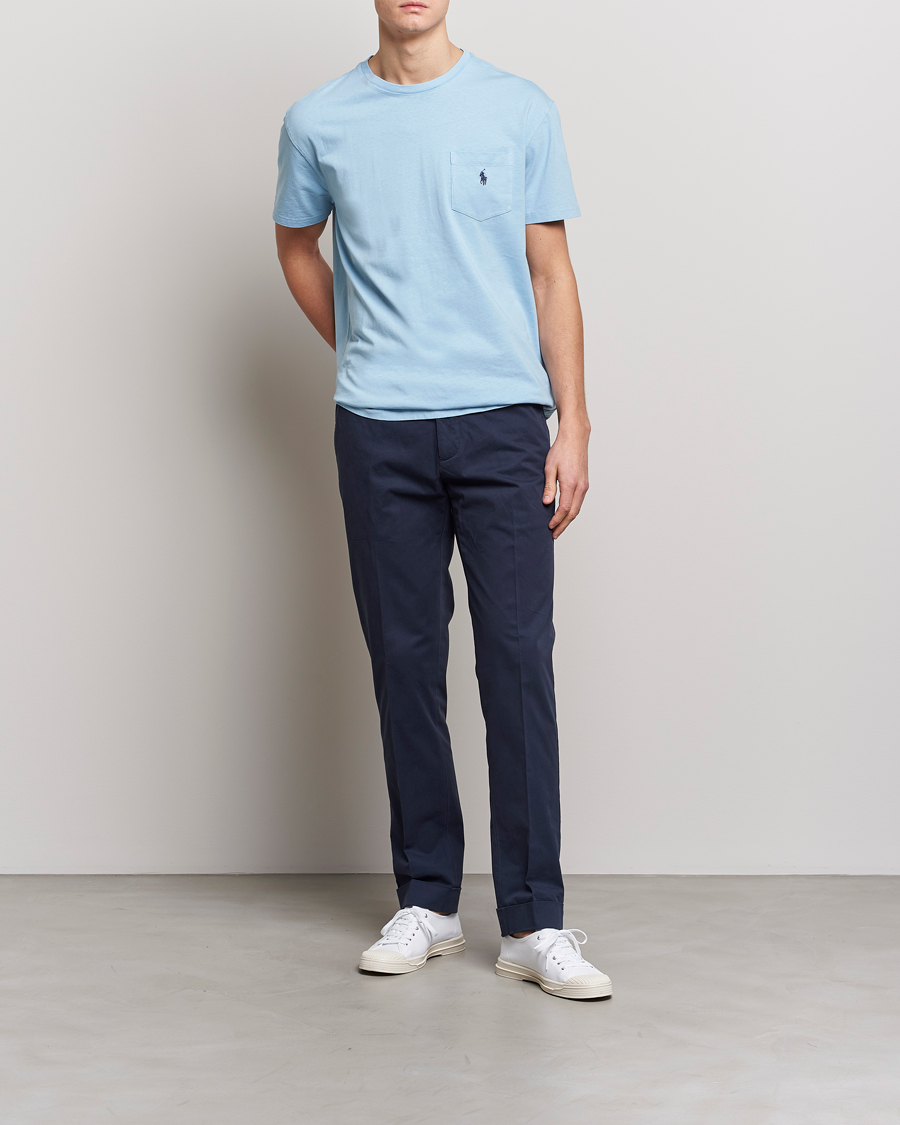 Herren | T-Shirts | Polo Ralph Lauren | Cotton/Linen Crew Neck T-Shirt Powder Blue