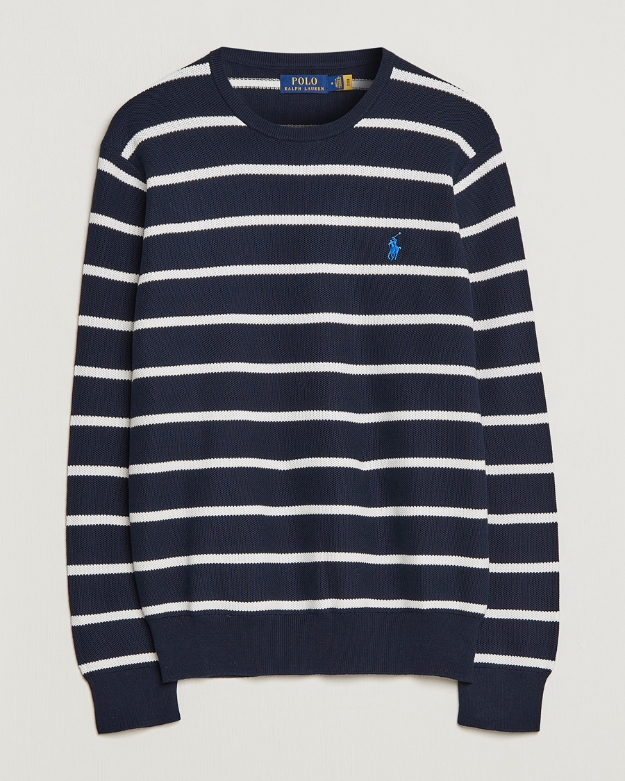 Herren | Pullover | Polo Ralph Lauren | Textured Striped Crew Neck Sweater Navy/White