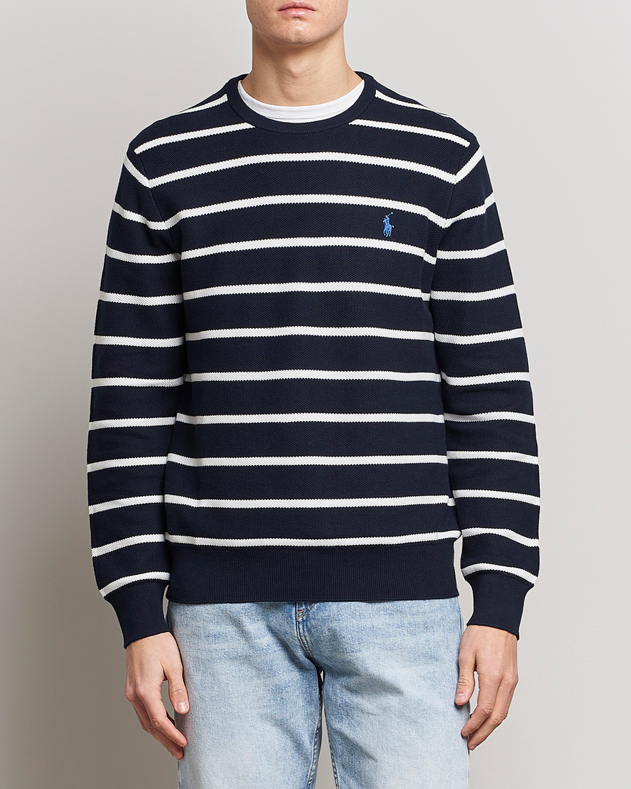 Herren | Pullover | Polo Ralph Lauren | Textured Striped Crew Neck Sweater Navy/White