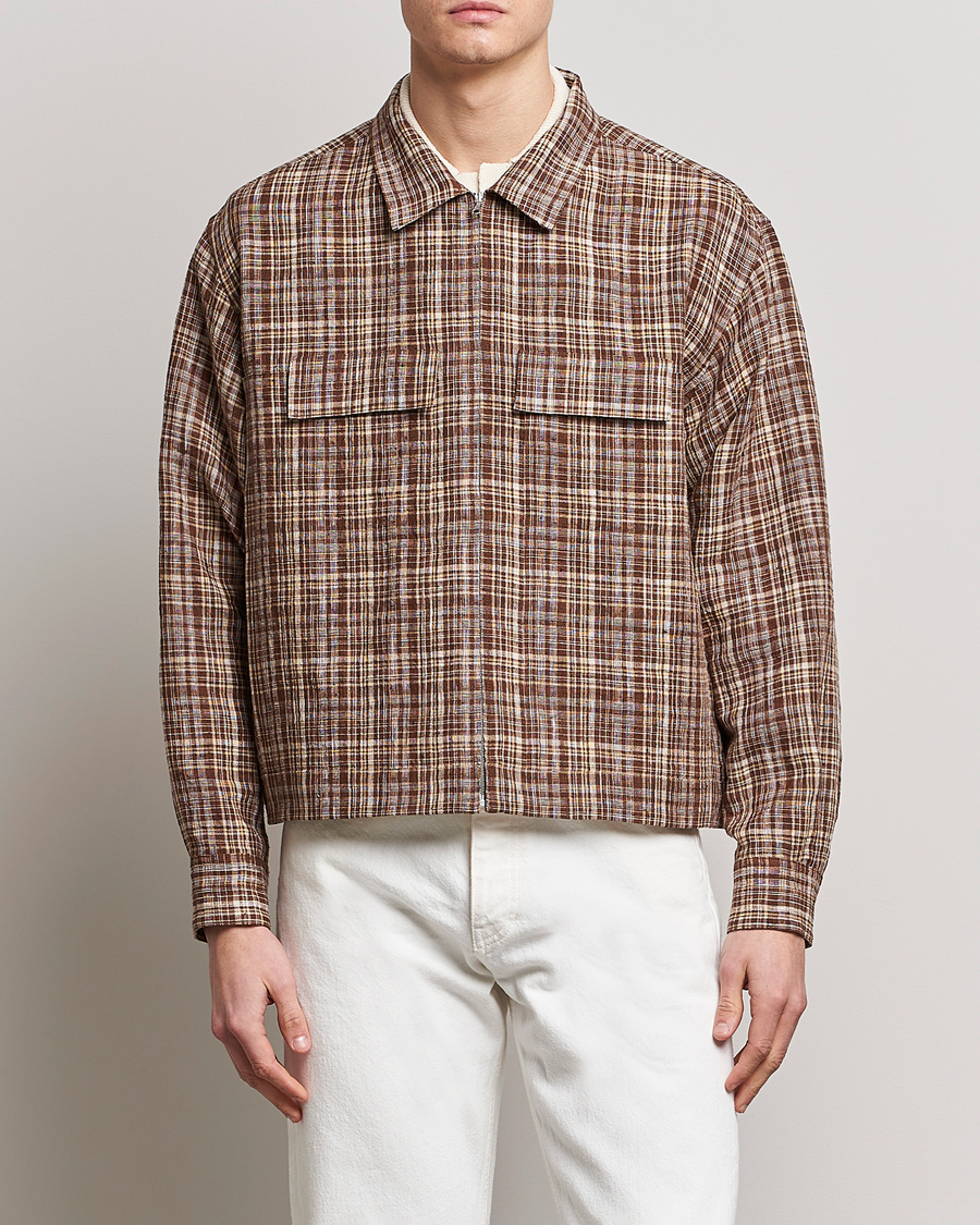 Herren | Jacken | Auralee | Linen/Silk Zip Blouson Brown Check