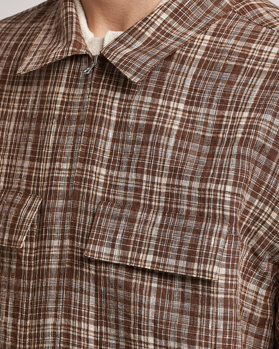 Herren | Jacken | Auralee | Linen/Silk Zip Blouson Brown Check