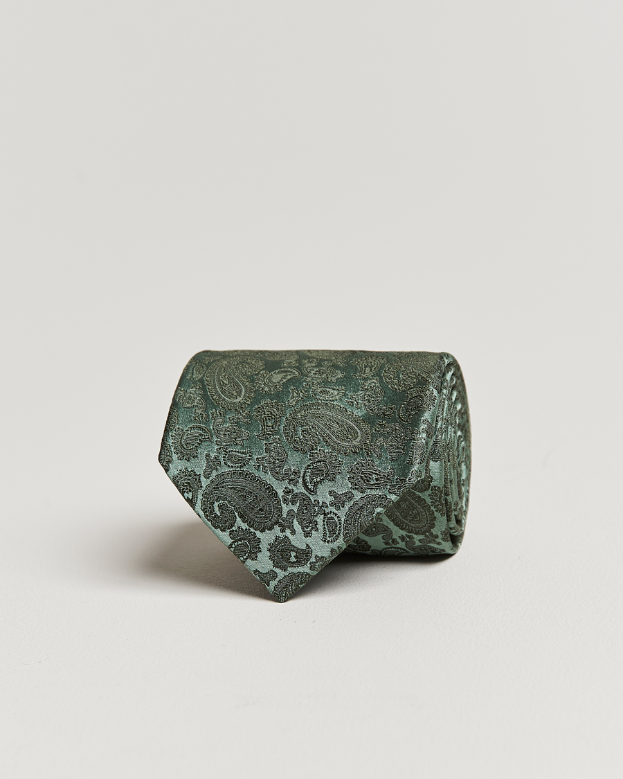 Herren | Krawatten | Amanda Christensen | Silk Tonal Paisley Tie 8 cm Olive