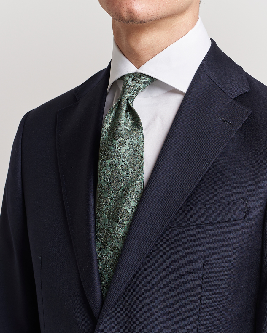 Herren | Krawatten | Amanda Christensen | Silk Tonal Paisley Tie 8 cm Olive