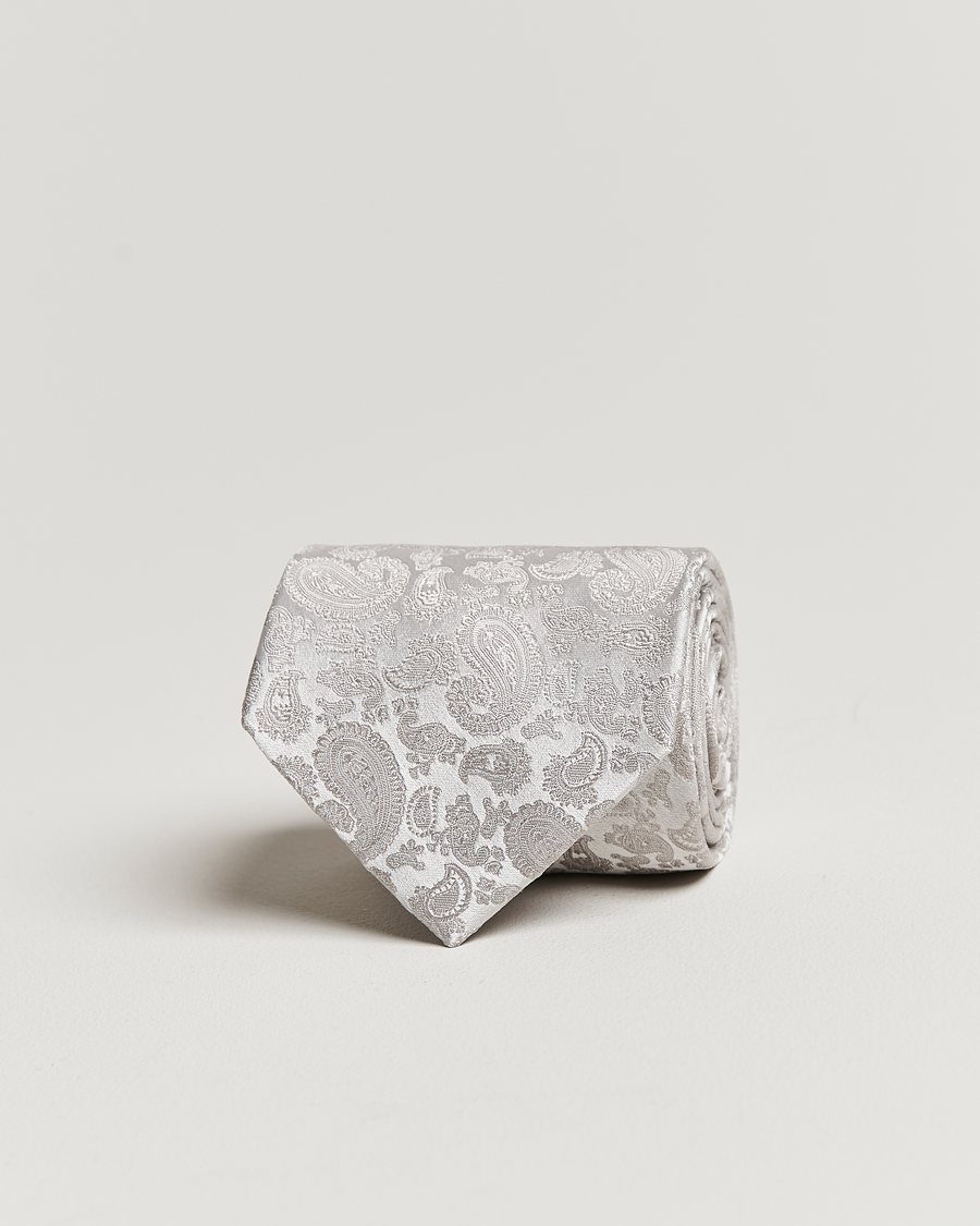 Herren | Krawatten | Amanda Christensen | Silk Tonal Paisley Tie 8 cm Silver