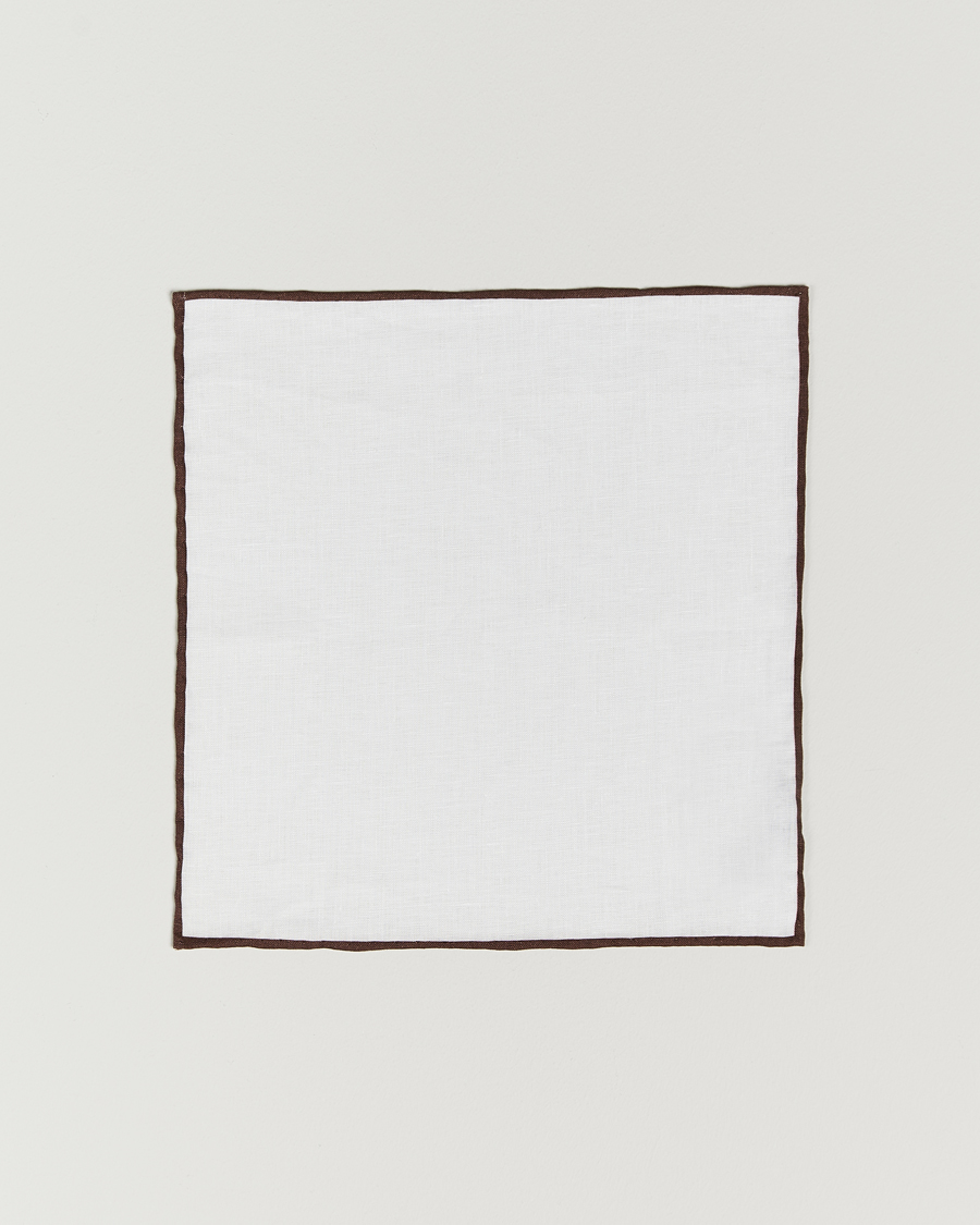 Herren | Amanda Christensen Linen Paspoal Pocket Square White/Brown | Amanda Christensen | Linen Paspoal Pocket Square White/Brown