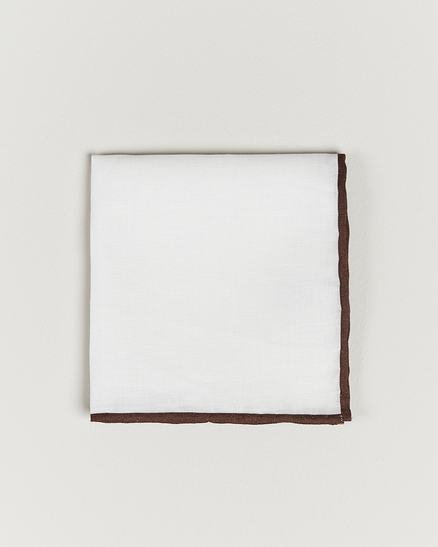 Herren | Amanda Christensen Linen Paspoal Pocket Square White/Brown | Amanda Christensen | Linen Paspoal Pocket Square White/Brown