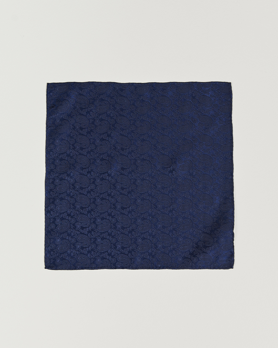Herren | Amanda Christensen Tonal Paisley Silk Pocket Square Navy | Amanda Christensen | Tonal Paisley Silk Pocket Square Navy