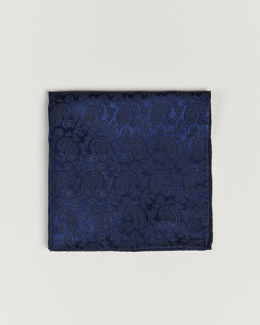 Herren | Amanda Christensen Tonal Paisley Silk Pocket Square Navy | Amanda Christensen | Tonal Paisley Silk Pocket Square Navy