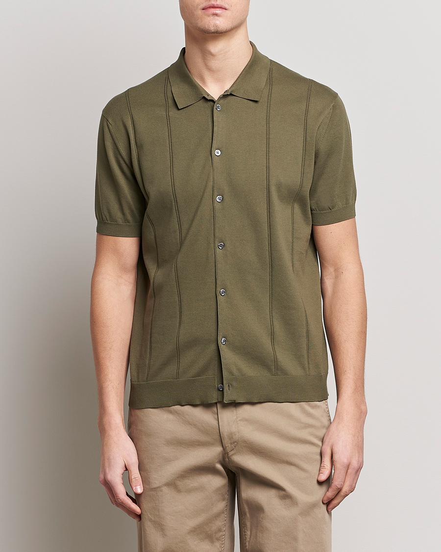Herren | Poloshirts | Baracuta | Horatio Cotton Garment Dyed Knitted Polo Shirt Olive
