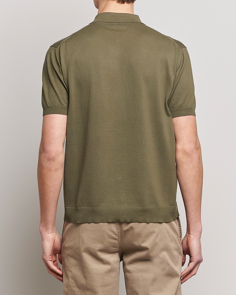 Herren | Poloshirts | Baracuta | Horatio Cotton Garment Dyed Knitted Polo Shirt Olive