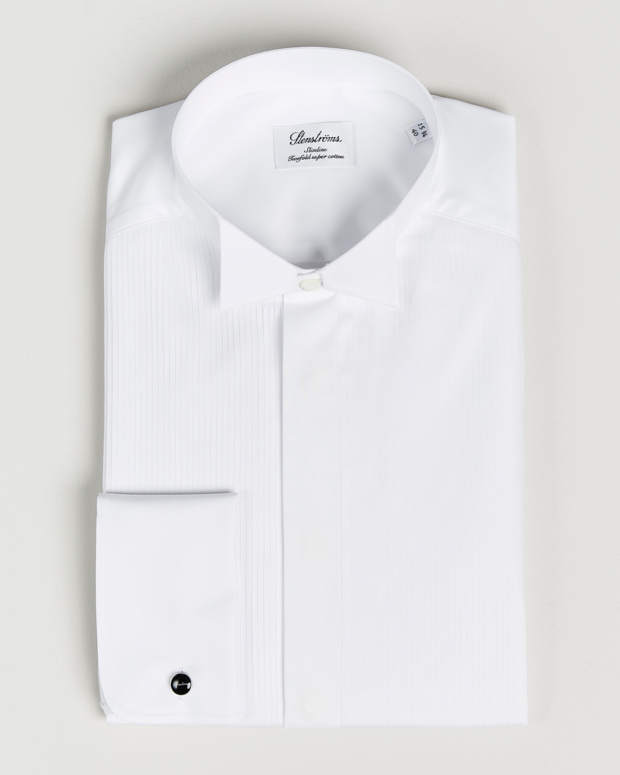 Herren | Hemden | Stenströms | Slimline Stand Up Collar Plissè Shirt White