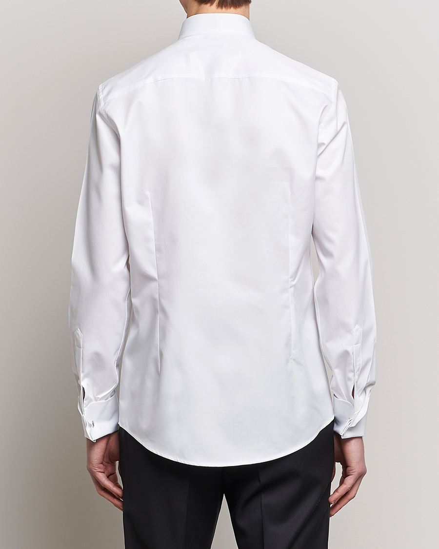 Herren | Hemden | Stenströms | Slimline Stand Up Collar Plissè Shirt White
