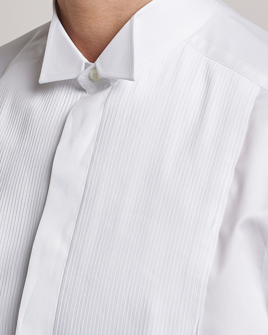 Herren | Hemden | Stenströms | Slimline Stand Up Collar Plissè Shirt White