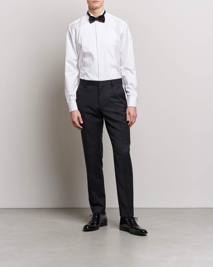Herren | Stenströms | Stenströms | Fitted Body Stand Up Collar Plissè Shirt White