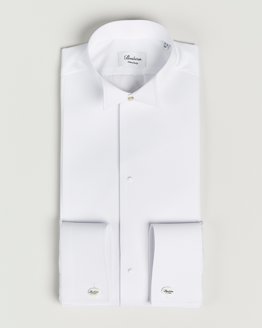 Herren | Hemden | Stenströms | Fitted Body Stand Up Collar Evening Shirt White