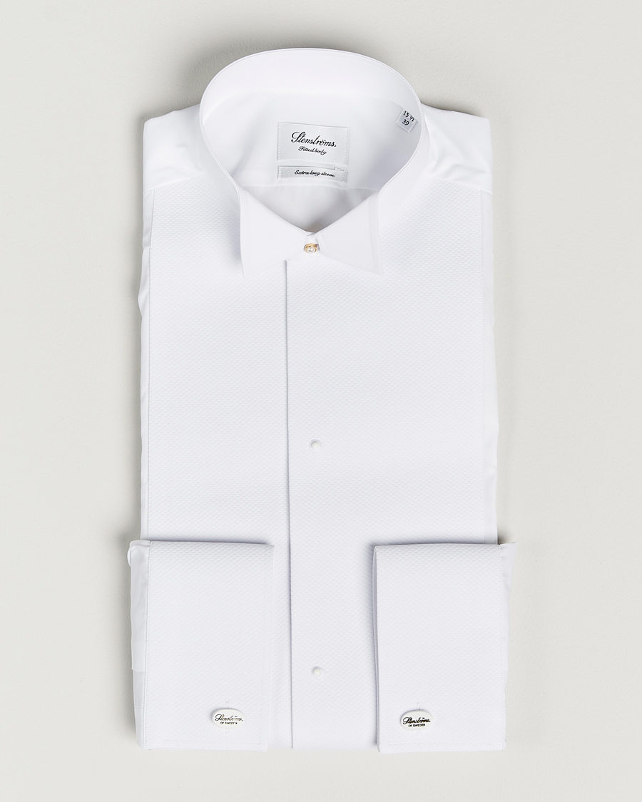 Herren | Hemden | Stenströms | Fitted Body XL Sleeve Stand Up Collar Evening Shir White