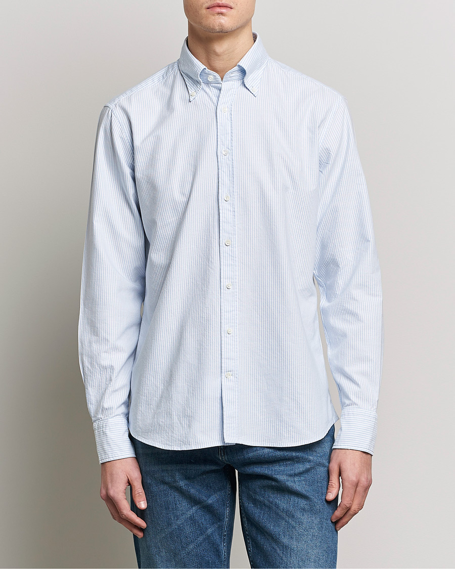 Herren | Oxfordhemden | Stenströms | Fitted Body Oxford Shirt Blue/White