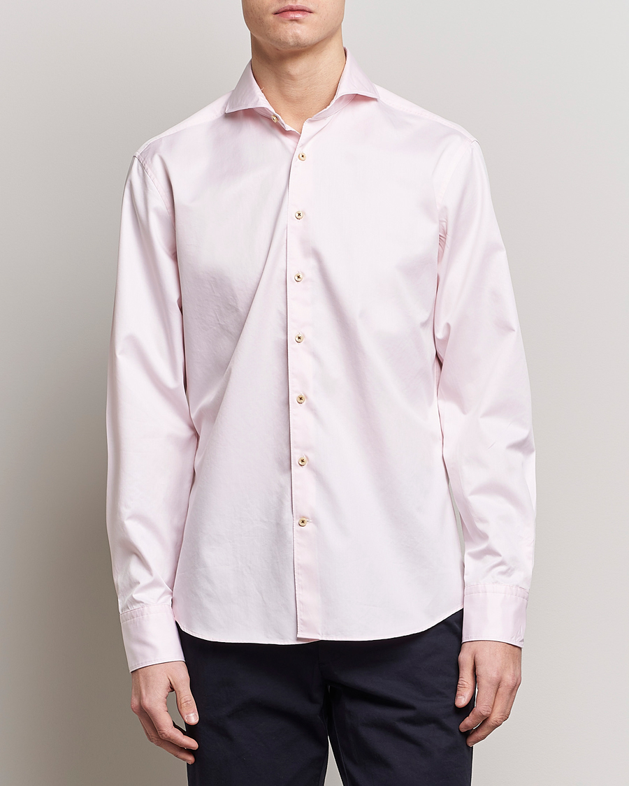 Herren | Freizeithemden | Stenströms | Fitted Body Washed Cotton Plain Shirt Pink