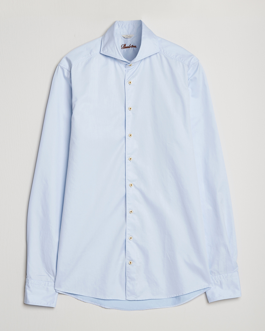 Herren | Hemden | Stenströms | Slimline X-Long Sleeve Washed Cotton Shirt Light Blue