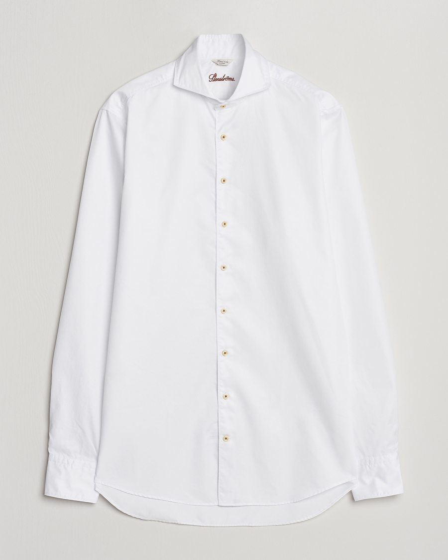 Herren | Hemden | Stenströms | Fitted Body X-Long Sleeve Washed Shirt White