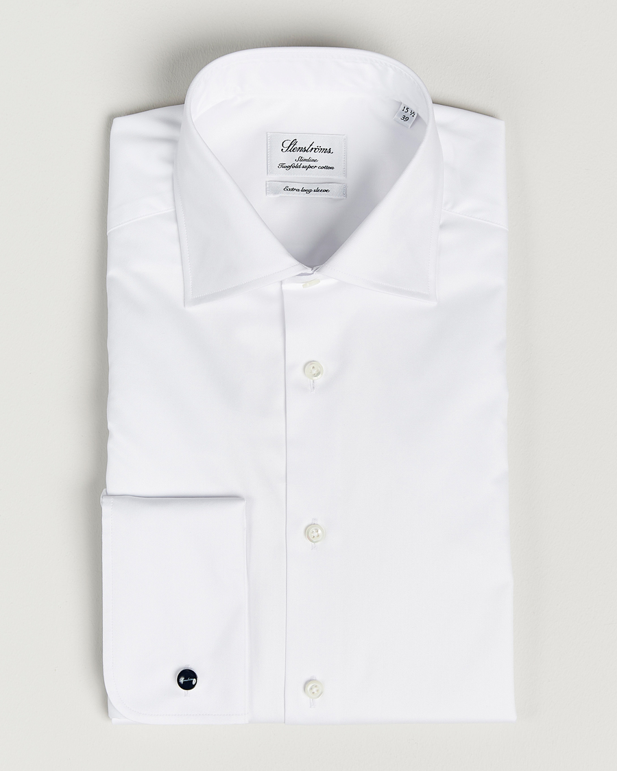 Herren | Hemden | Stenströms | Slimline X-Long Sleeve Double Cuff Shirt White