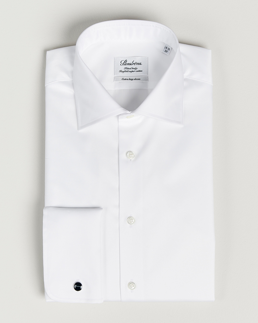 Herren | Hemden | Stenströms | Fitted Body X-Long Sleeve Double Cuff Shirt White
