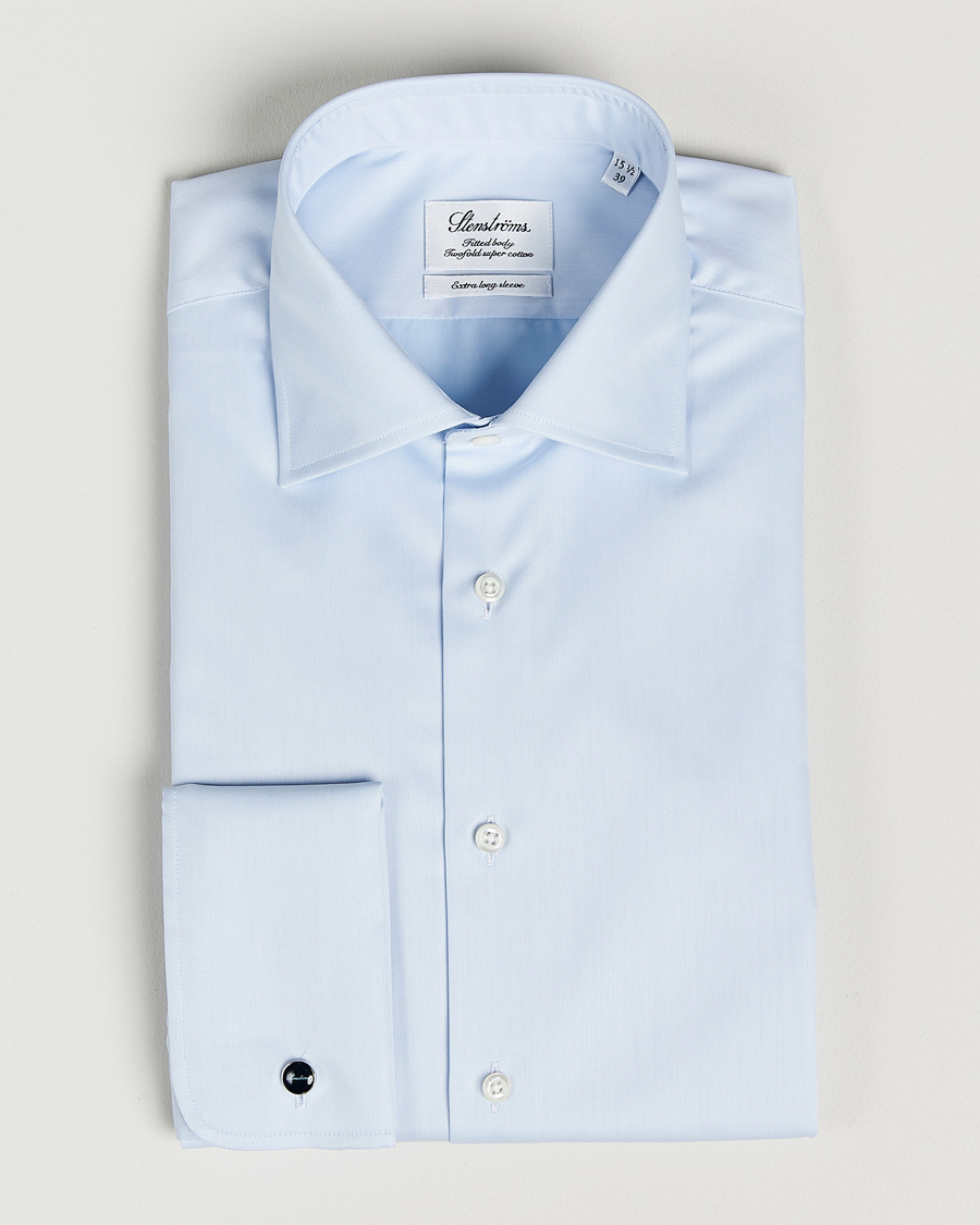 Herren | Hemden | Stenströms | Fitted Body X-Long Sleeve Double Cuff Shirt Light Blue