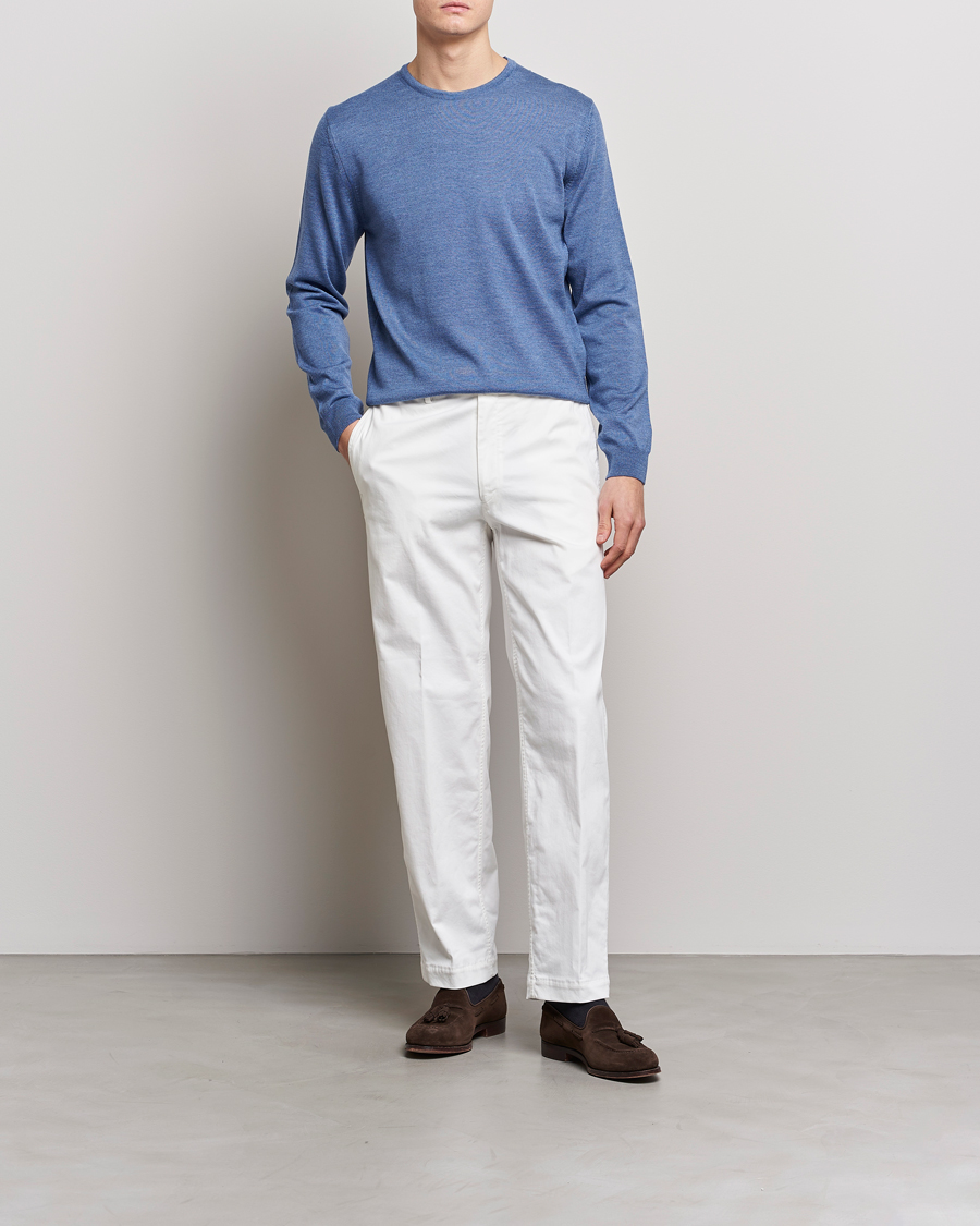 Herren | Pullover | Stenströms | Merino Patch Crew Neck Light Blue/Blue