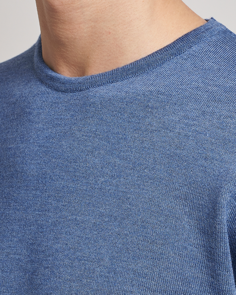 Herren | Pullover | Stenströms | Merino Patch Crew Neck Light Blue/Blue