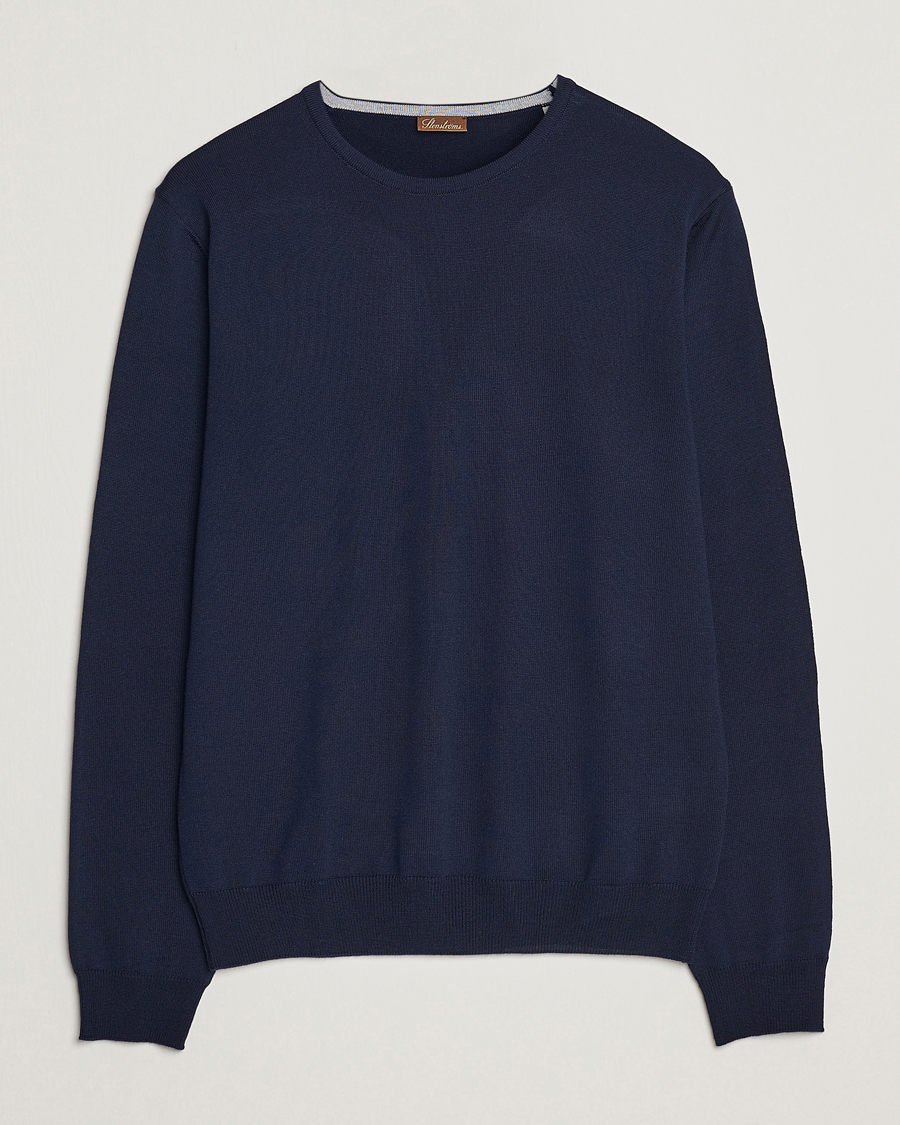 Herren | Pullover | Stenströms | Merino Patch Crew Neck Navy/Light Grey