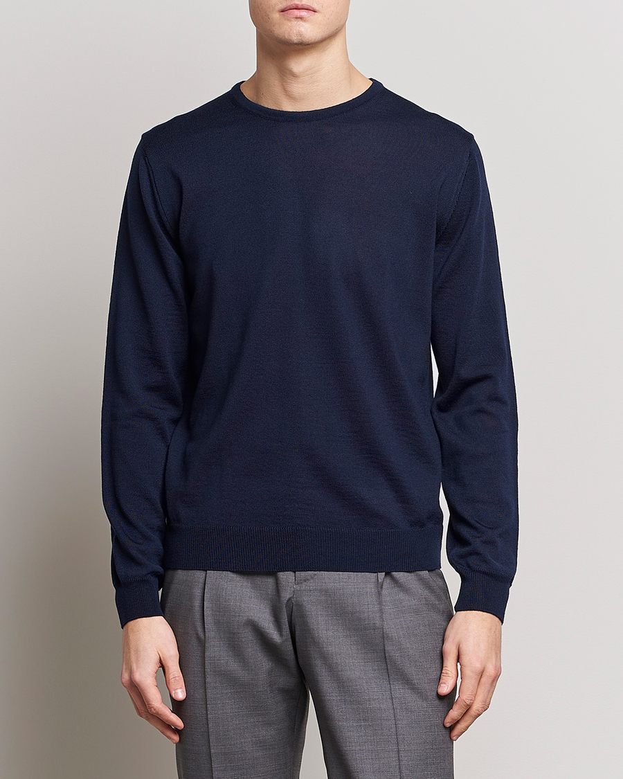 Herren | Pullover | Stenströms | Merino Patch Crew Neck Navy/Light Grey