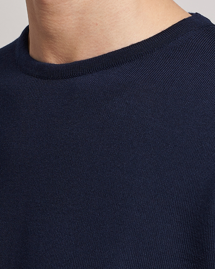 Herren | Pullover | Stenströms | Merino Patch Crew Neck Navy/Light Grey