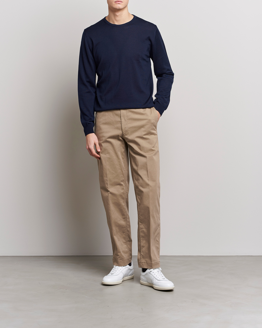 Herren | Pullover | Stenströms | Merino Patch Crew Neck Navy/Light Blue