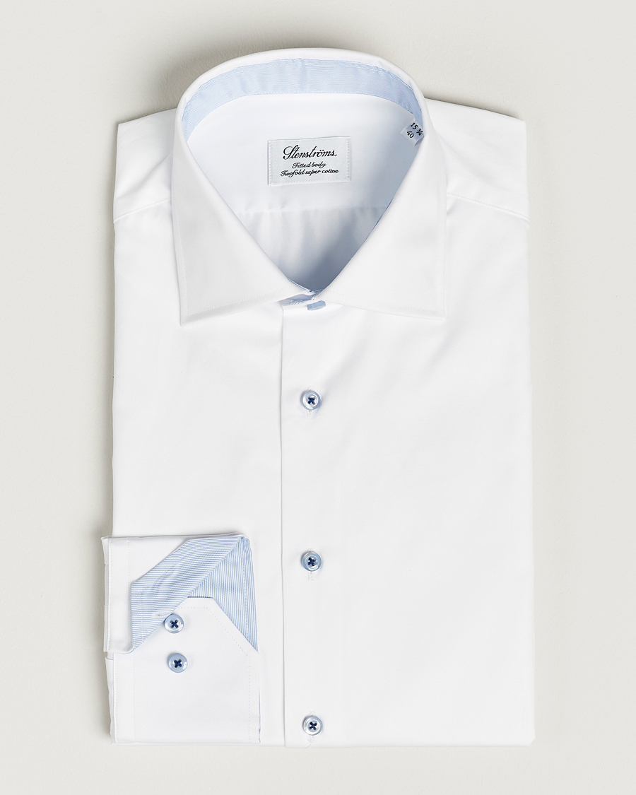 Herren | Hemden | Stenströms | Fitted Body Contrast Cut Away Shirt White