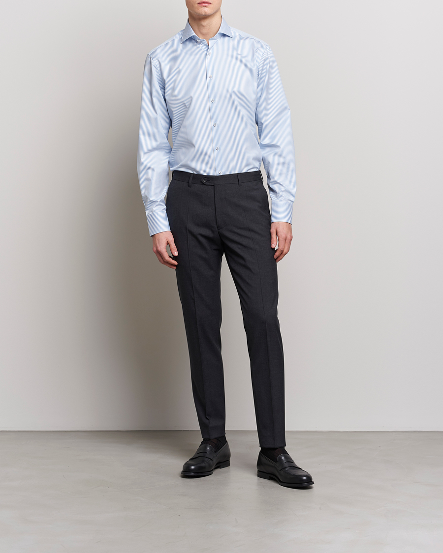 Herren | Hemden | Stenströms | Fitted Body Striped Cut Away Shirt Blue/White