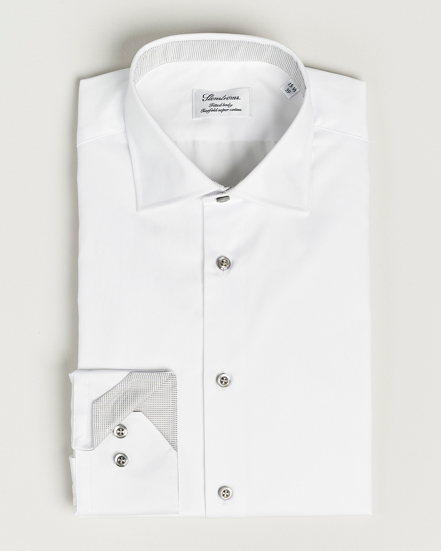 Herren | Hemden | Stenströms | Fitted Body Contrast Cotton Twill Shirt White