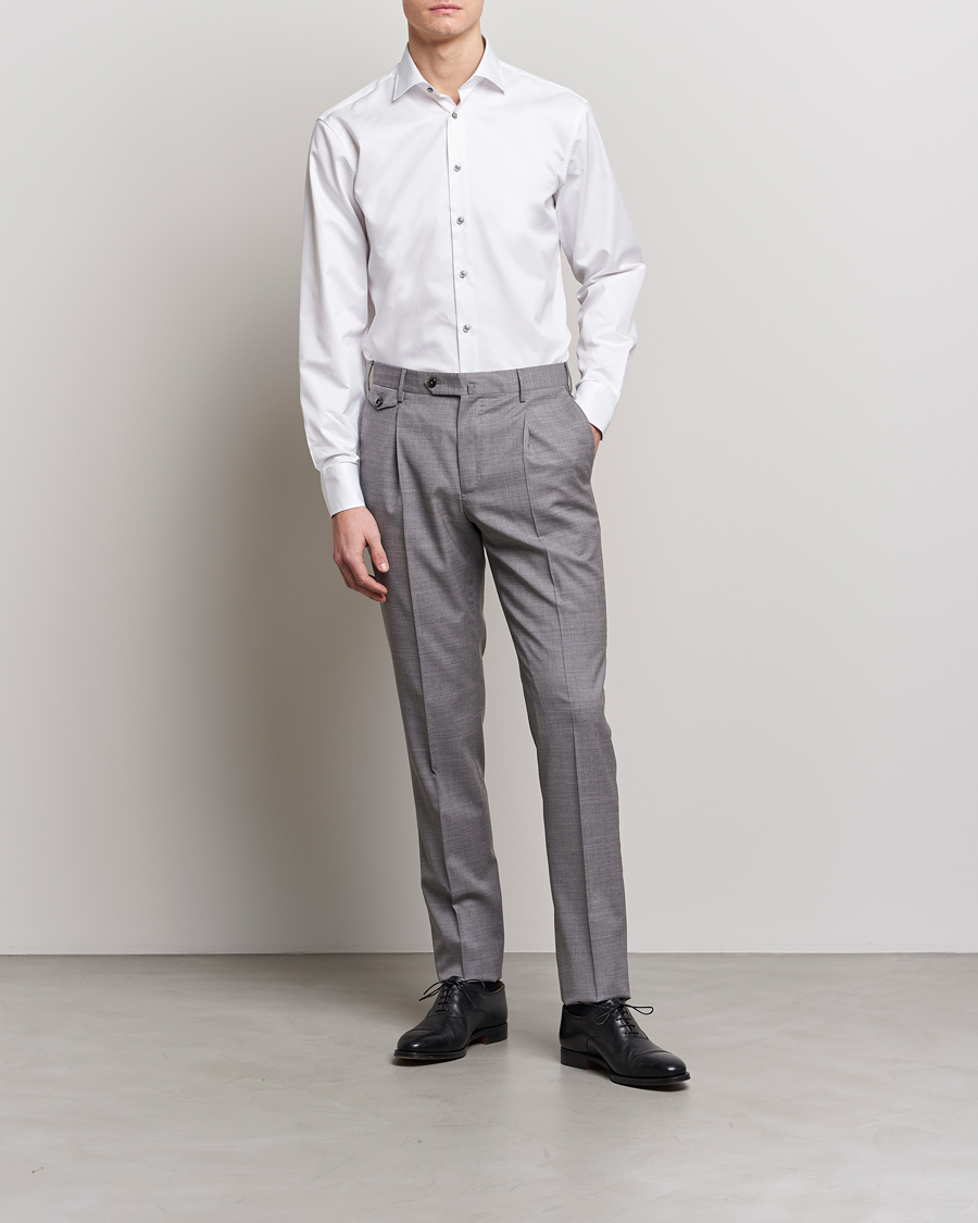 Herren | Hemden | Stenströms | Fitted Body Contrast Cotton Twill Shirt White