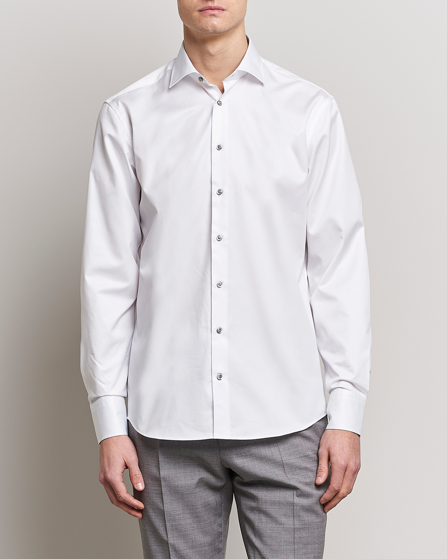 Herren | Hemden | Stenströms | Fitted Body Contrast Cotton Twill Shirt White