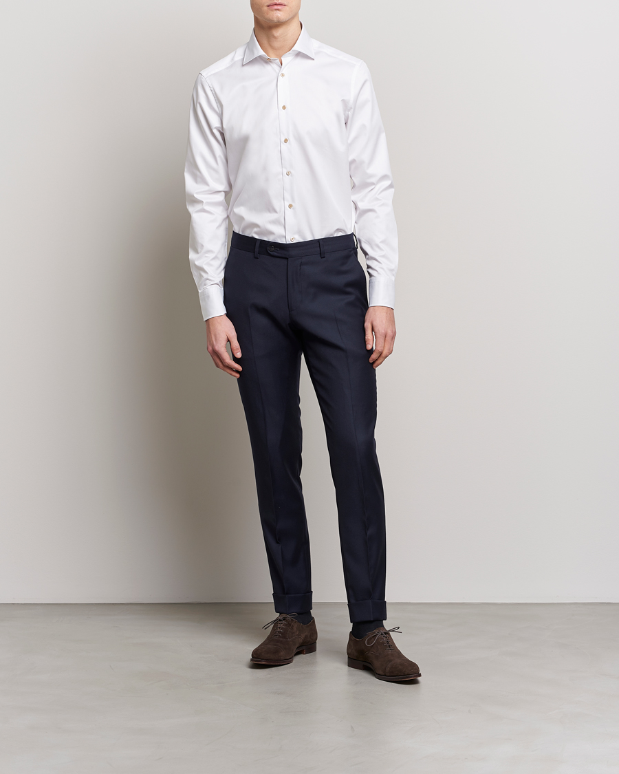 Men | Stenströms | Stenströms | Fitted Body Contrast Cotton Shirt White