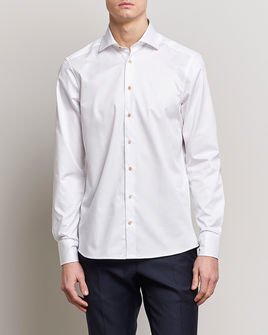 Herren | Hemden | Stenströms | Fitted Body Contrast Cotton Shirt White