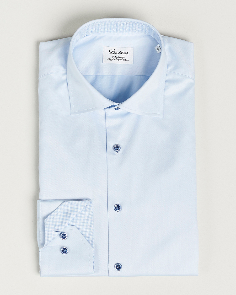 Herren | Hemden | Stenströms | Fitted Body Contrast Twill Shirt Light Blue