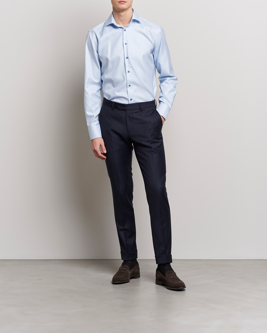 Men | Stenströms | Stenströms | Fitted Body Contrast Shirt Light Blue