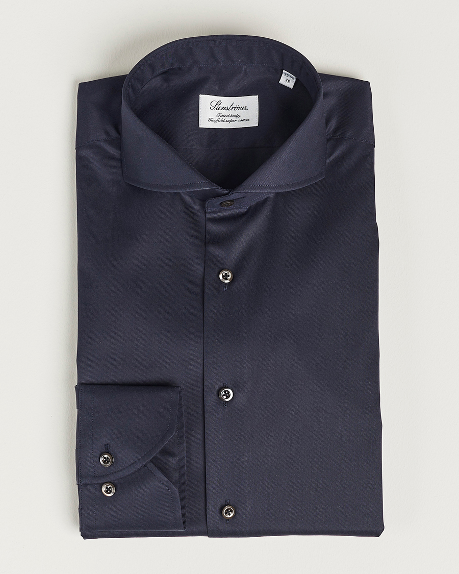 Herren | Hemden | Stenströms | Fitted Body Extreme Cut Away Shirt Navy