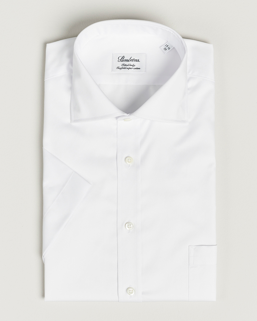 Herren | Hemden | Stenströms | Fitted Body Short Sleeve Twill Shirt White