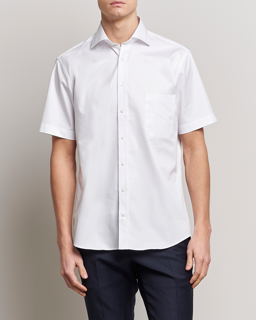 Herren | Hemden | Stenströms | Fitted Body Short Sleeve Twill Shirt White