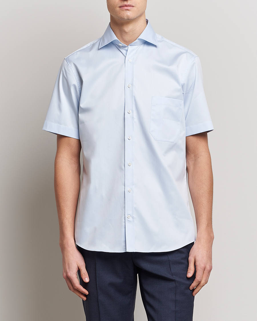 Herren | Kurzarmhemden | Stenströms | Fitted Body Short Sleeve Twill Shirt Light Blue