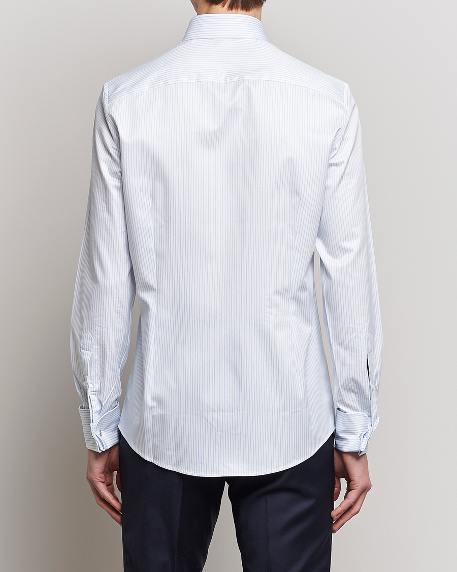 Herren | Hemden | Stenströms | Slimline Cotton Double Cuff Shirt White/Blue