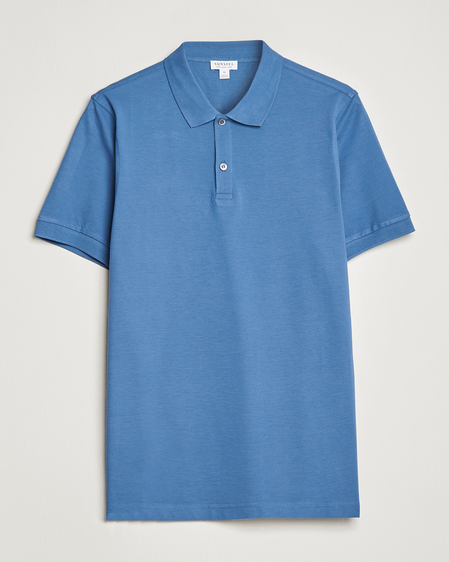 Herren | Poloshirts | Sunspel | Short Sleeve Pique Polo Blue Stone